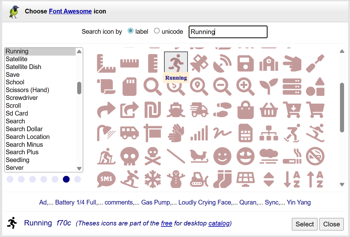 Font Awesome icon chooser